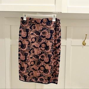 Ann Taylor Dusty Rose and Navy Crochet Skirt
